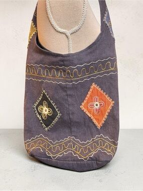 🚨 SALE! Canvas hobo bag, hand-embroidered diamond patches Y2K Boho Shoulder Bag